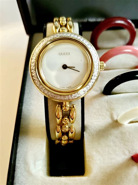 gucci 1100 gold plated bezel watch|Gucci watch with colored bezels.